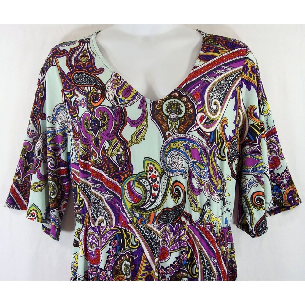NEW Avenue 22/24 Paisley Dress Handkerchief Hem Elbow Length Sleeves V-Neck NWT - Picture 4 of 14